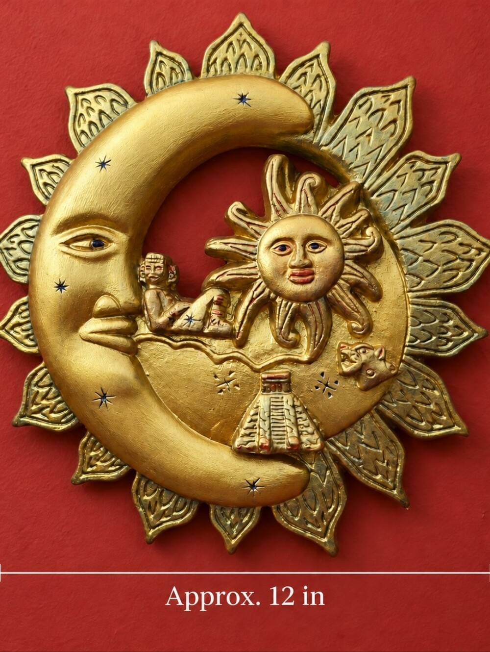 Vintage 90s Celestial Sun & Moon Stars Wall Plaque 12" - Plaster Mexico Pyramid